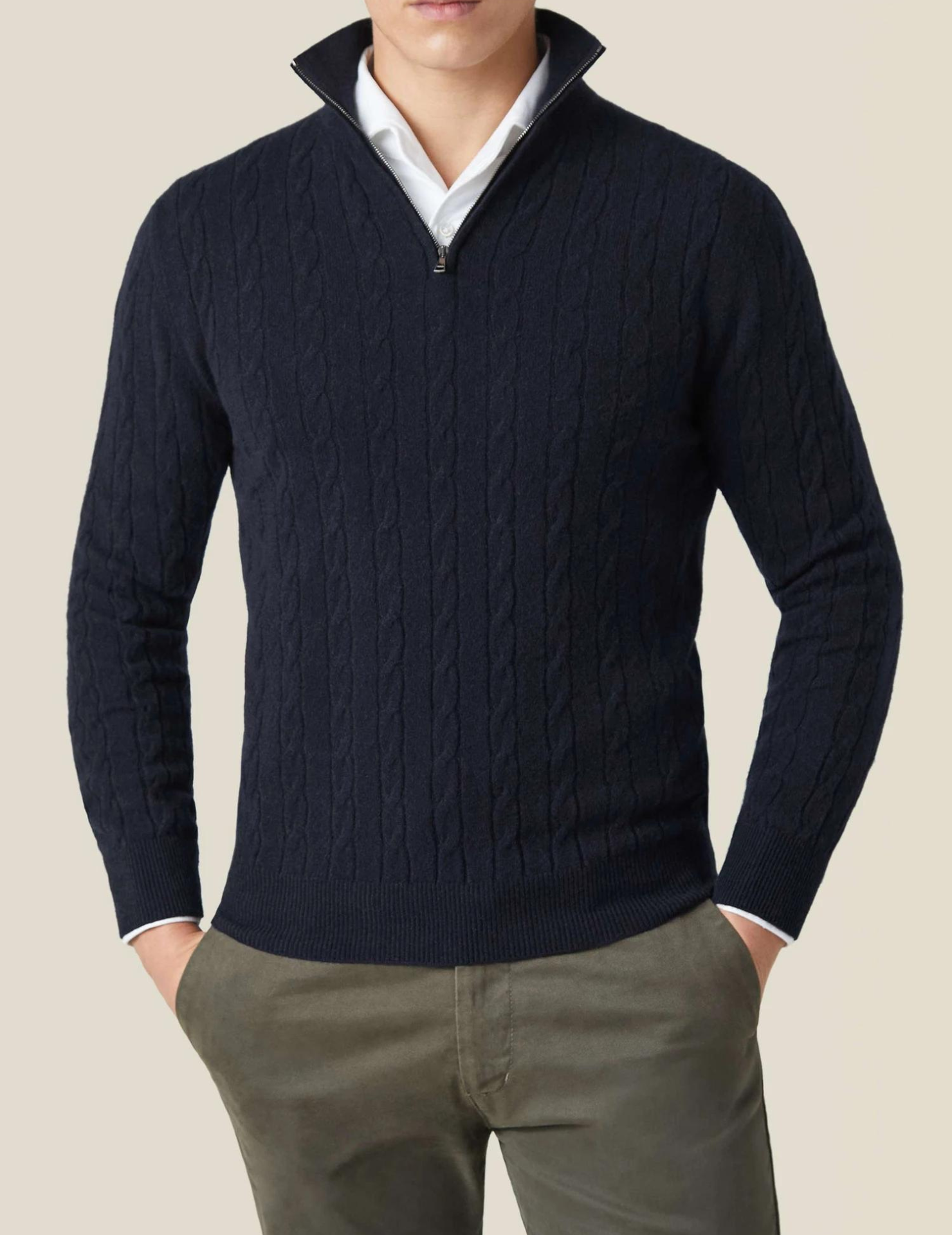 Sweter z zamkiem błyskawicznym w splocie kablowym dla mężczyzn