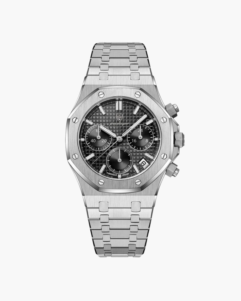 Męski Zegarek Chronograf Stal Nierdzewna Czarny Tarcza Wodoodporny-2