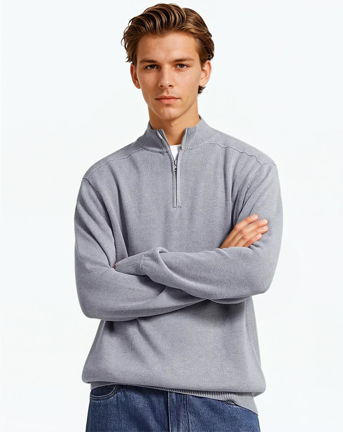 Męski Sweter Merino Wełna Zamek Błyskawiczny Rozmiar M Elegancki Ciepły-2