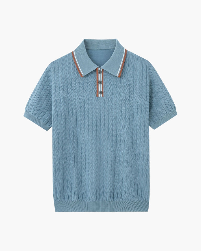 Koszulka polo z dzianiny w jodełkę z eleganckim wykończeniem kołnierzyka