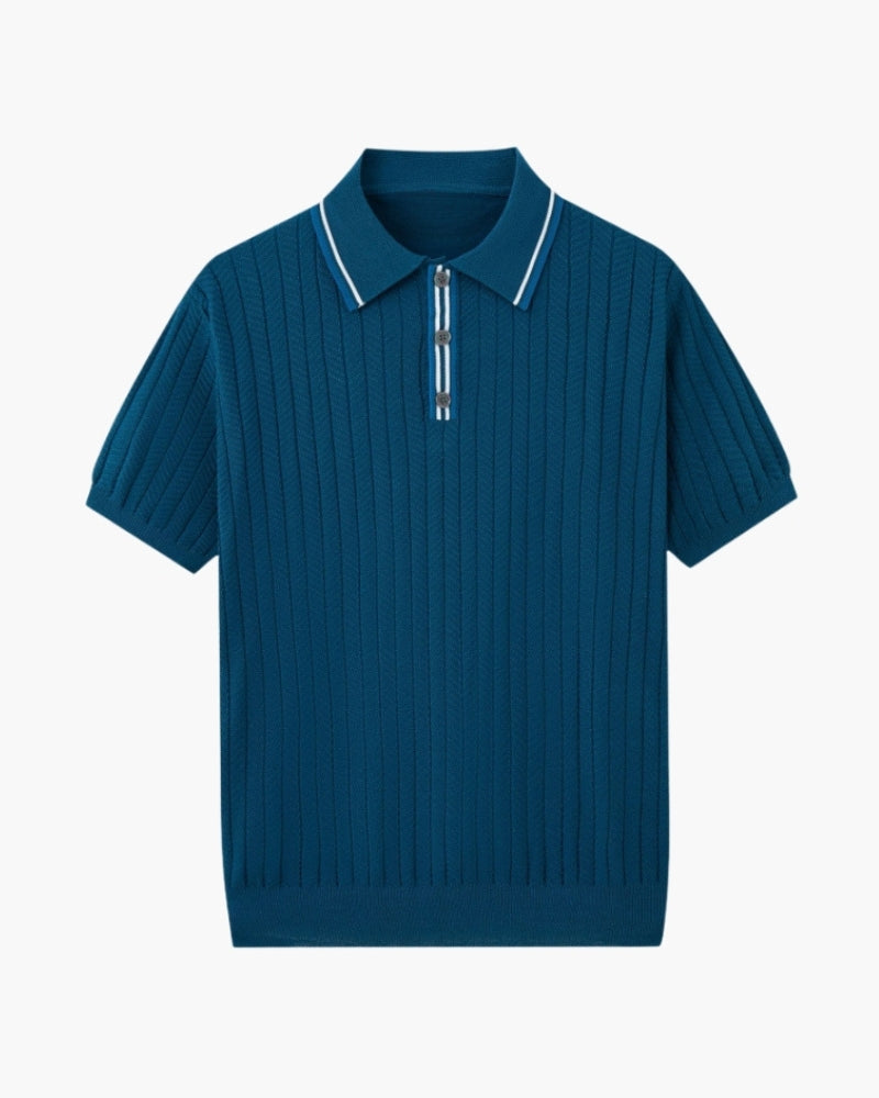 Koszulka polo z dzianiny w jodełkę z eleganckim wykończeniem kołnierzyka