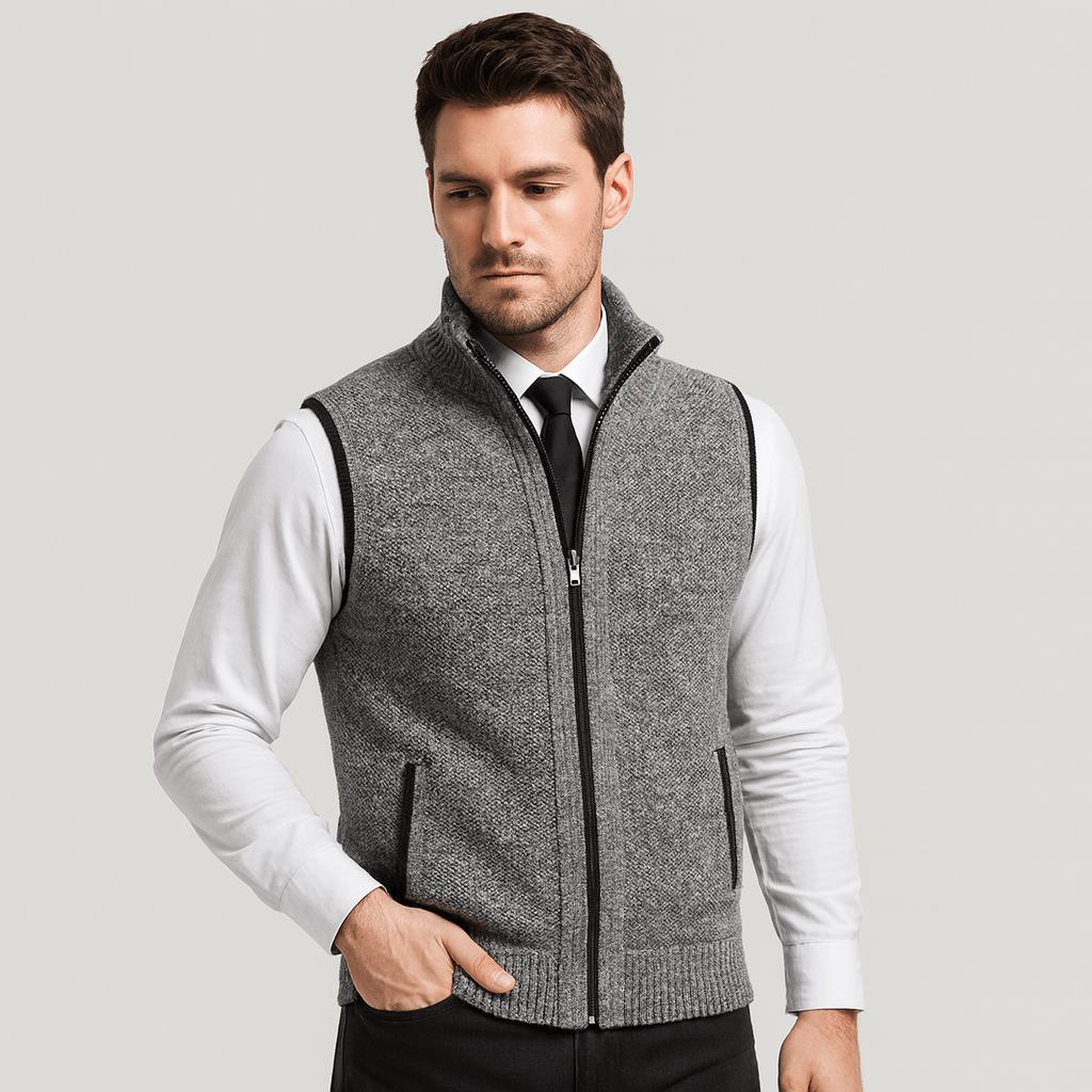 Kamizelka dzianinowa męska – melanż wełniany z podszewką z polaru
