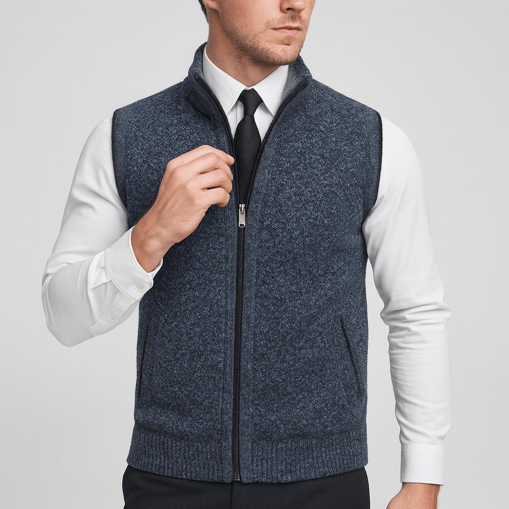 Kamizelka dzianinowa męska – melanż wełniany z podszewką z polaru