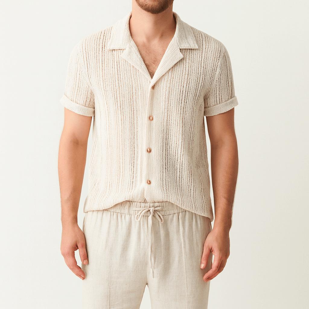 Komplet zestawy dzianinowej ażurowej koszuli i spodni ze ściągaczem