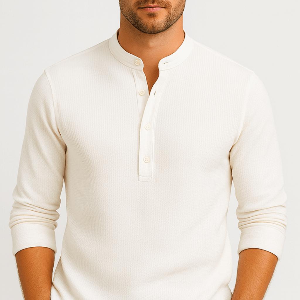 Koszula lniana przewiewna ze stójką i podwiniętymi rękawami – koszula letnia