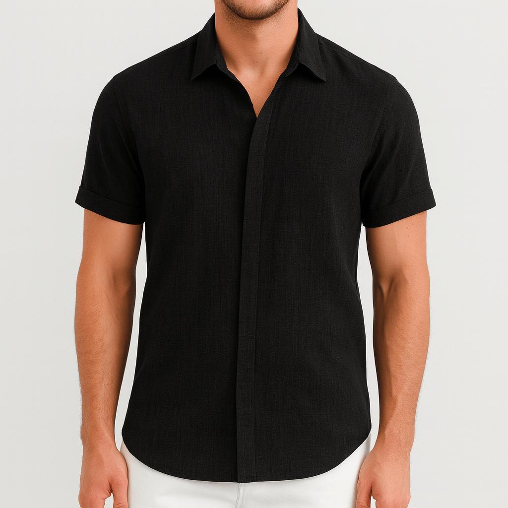 Koszula lniana z krótkim rękawem dla mężczyzn – przewiewny, letni design