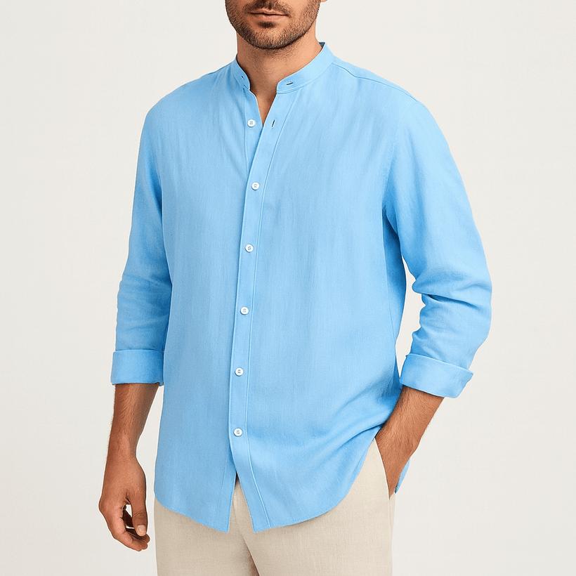 Koszula męska na lato, lniana, zapinana na guziki, o luźnym kroju