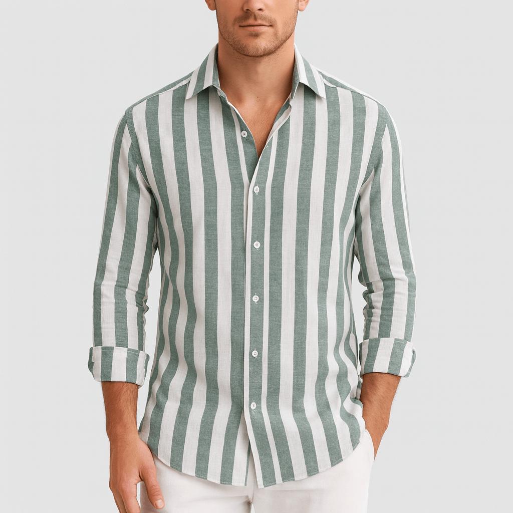 Koszula męska w paski zapinana na guziki z długim rękawem - materiał oddychający