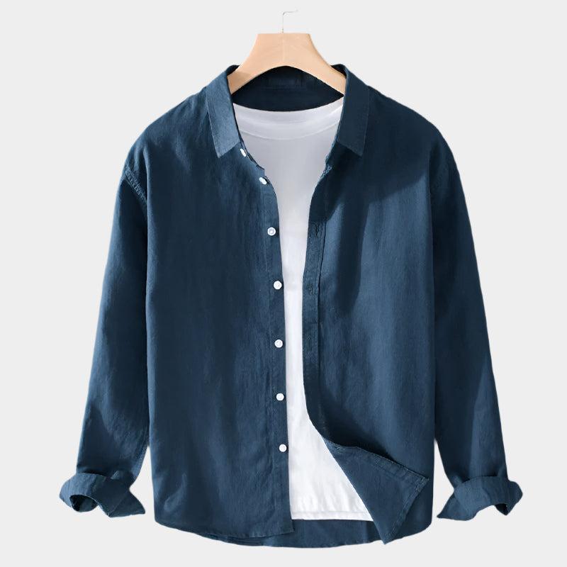 Koszula z oddychającej bawełny zapinana na guziki – długi rękaw, męska, niezbędnik