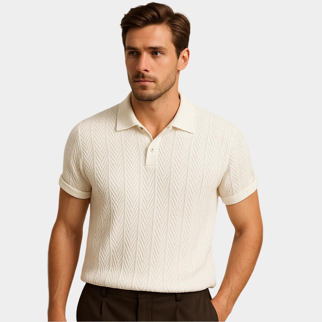 Koszulka polo z dzianiny żakardowej z bawełny w stylu vintage dla mężczyzn