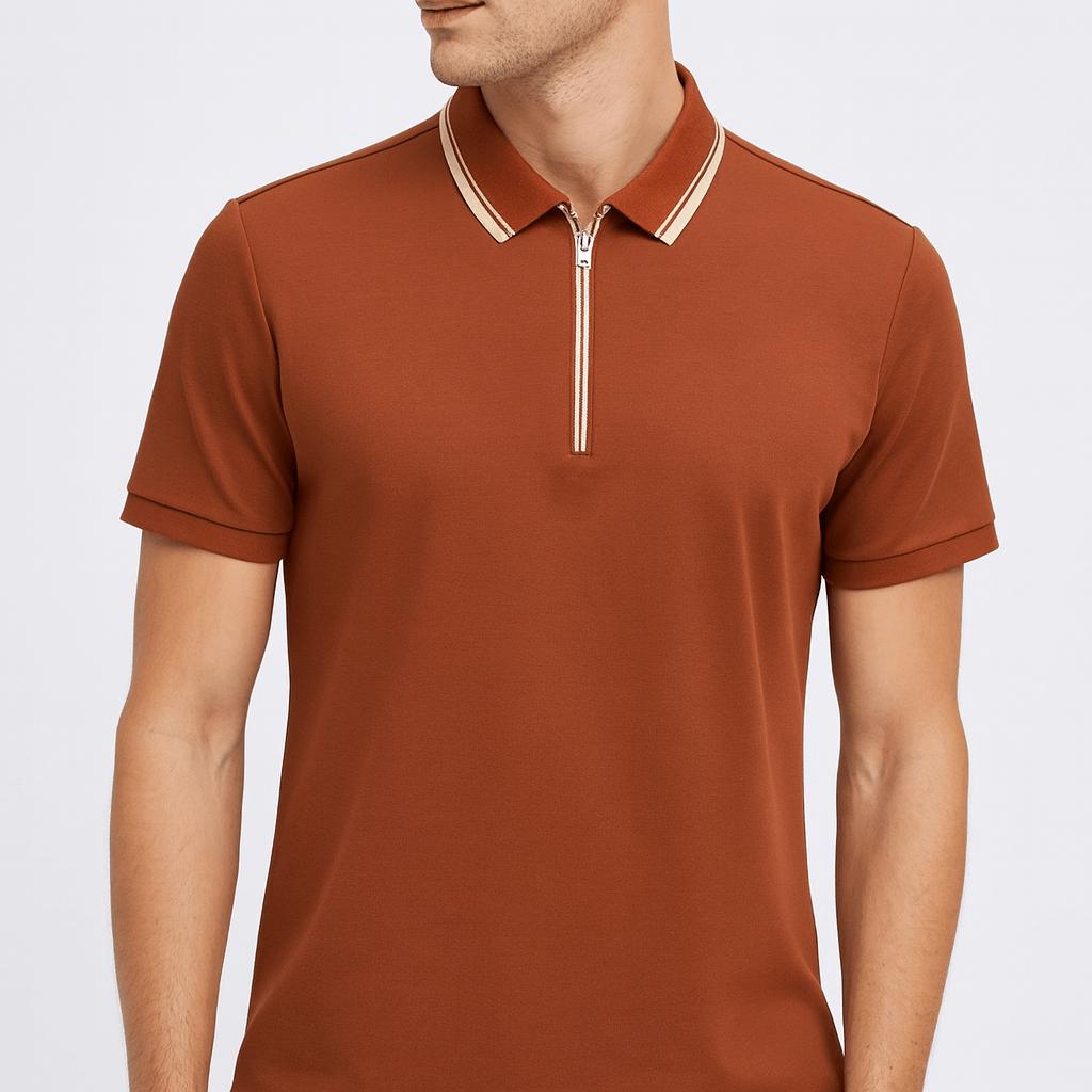 Koszulka polo z dzianiny zapinana na suwak i wykończona ściągaczem