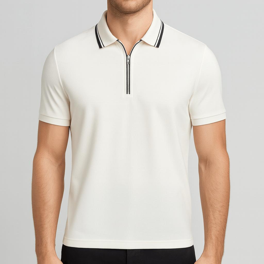 Koszulka polo z dzianiny zapinana na suwak i wykończona ściągaczem