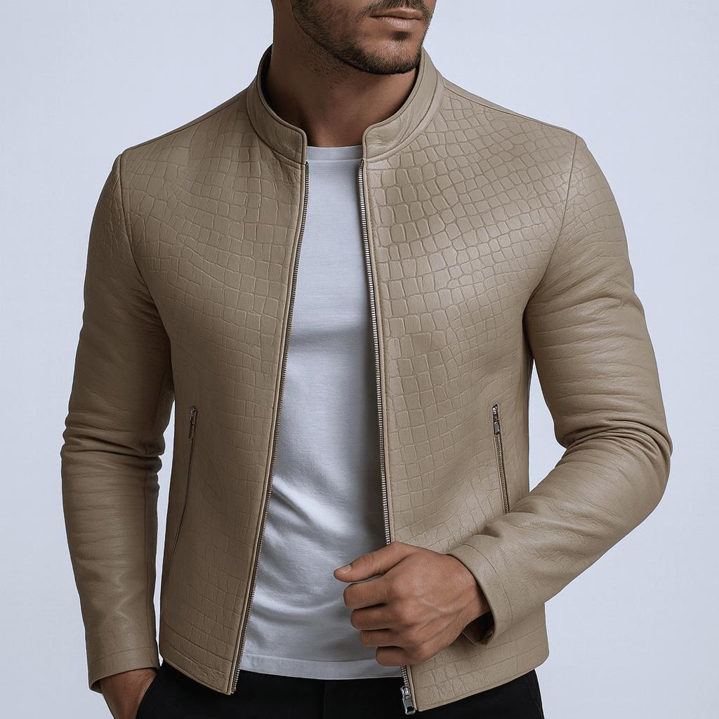 Kurtka skórzana o dopasowanym kroju z wzorem w kamienie, ze stójką