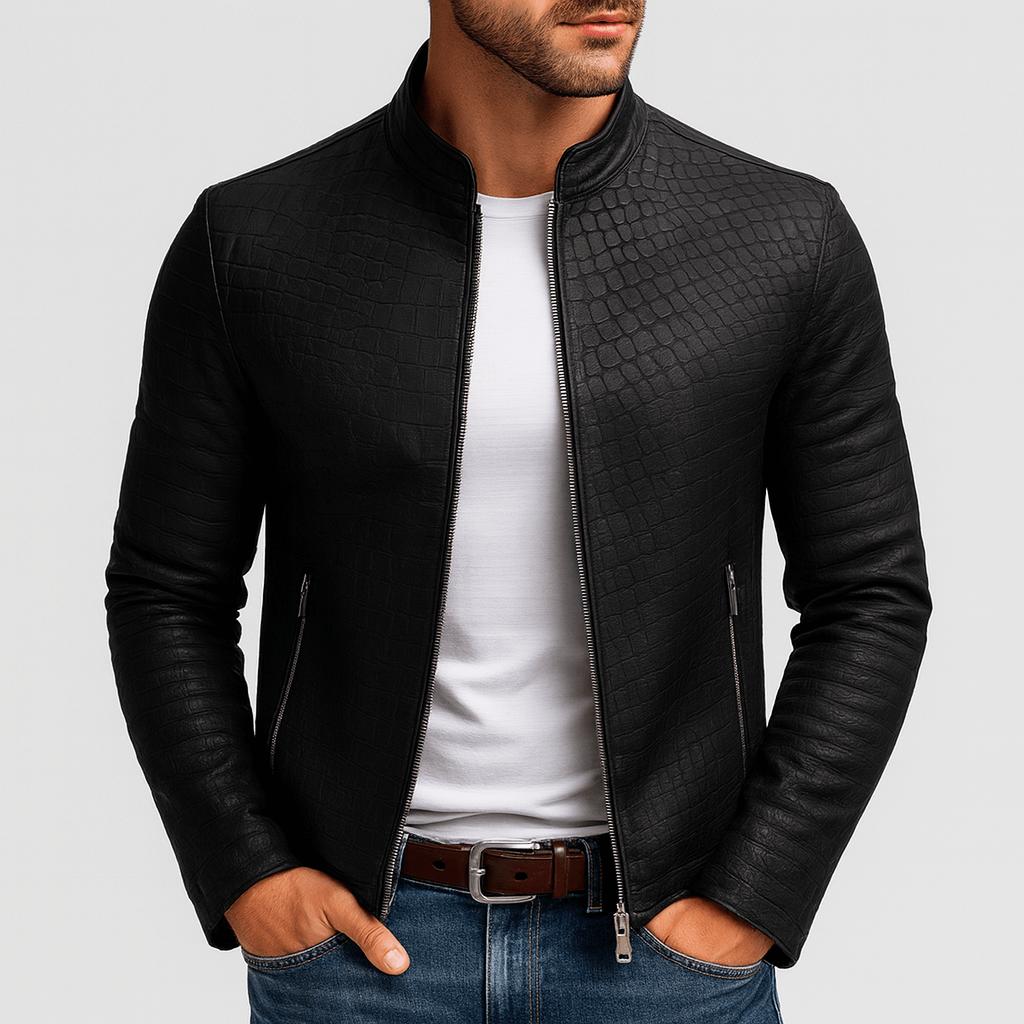 Kurtka skórzana o dopasowanym kroju z wzorem w kamienie, ze stójką