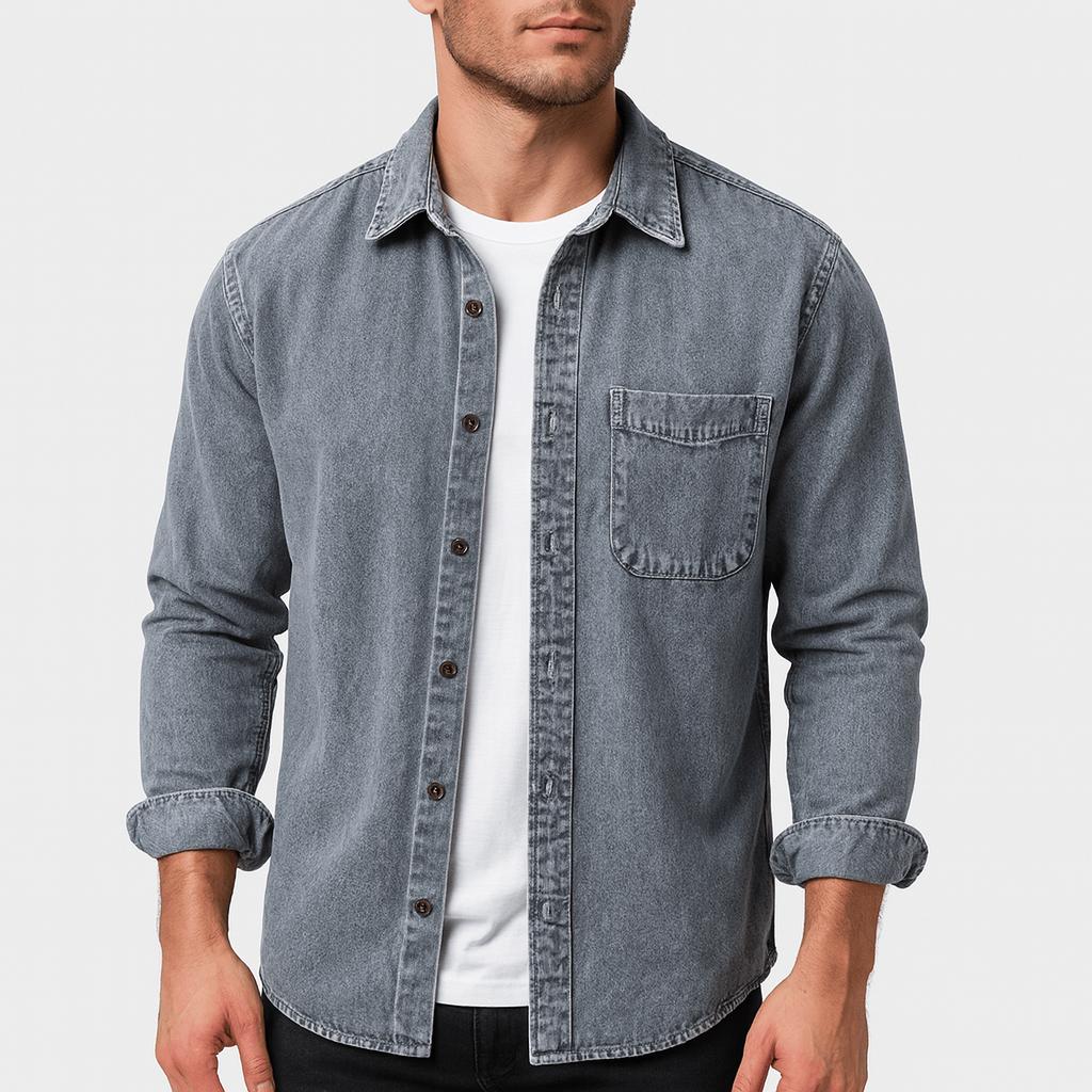 Lekka koszula dżinsowa zapinana na guziki z kieszenią z przodu dla mężczyzn