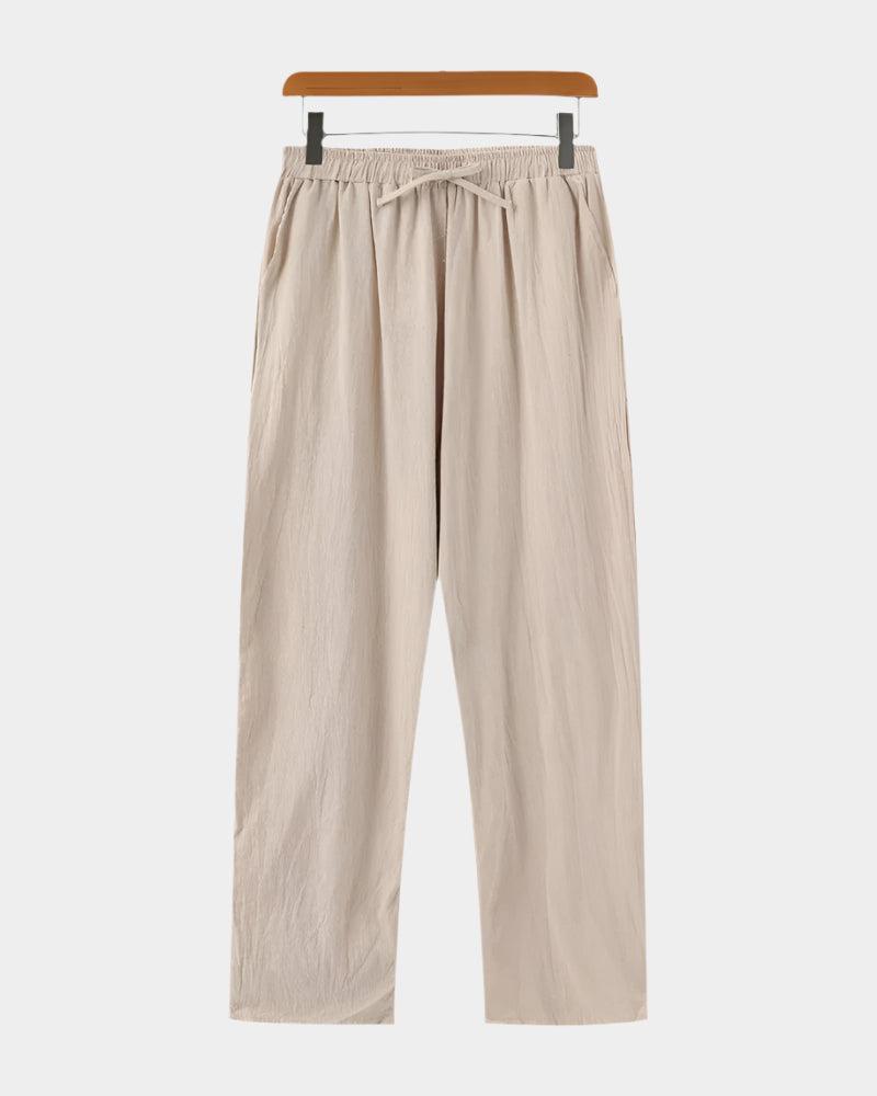 Lekkie spodnie lniane ze sznurkiem – luźny krój dla mężczyzn