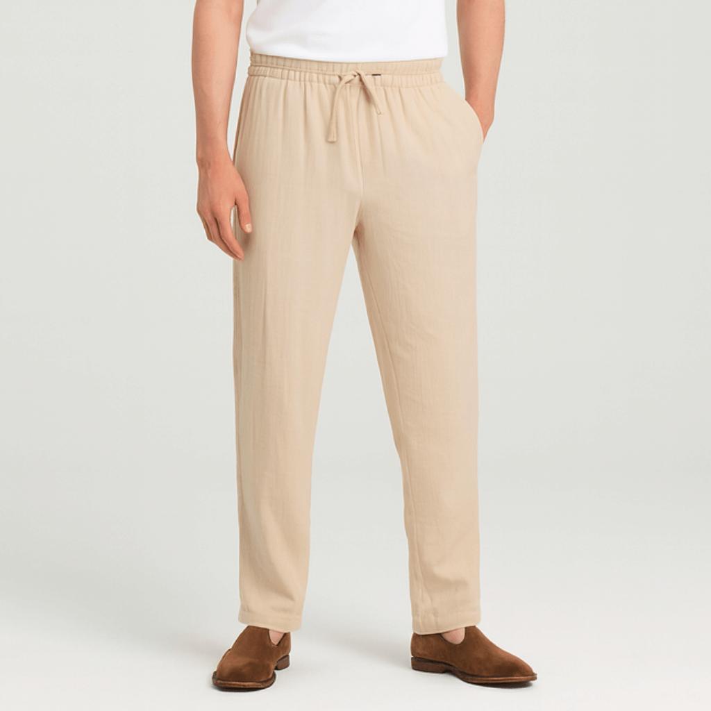 Lekkie spodnie lniane ze sznurkiem – luźny krój dla mężczyzn