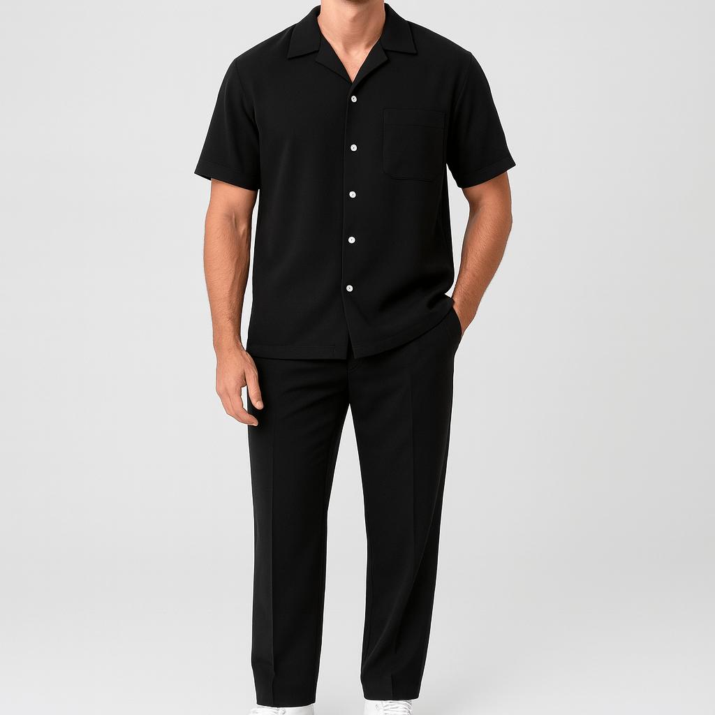 Letni komplet zestawy 2-częściowy dla mężczyzn – przewiewna koszula i szorty