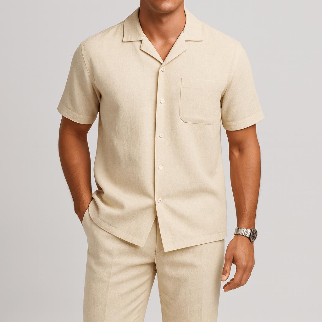 Letni komplet zestawy 2-częściowy dla mężczyzn – przewiewna koszula i szorty