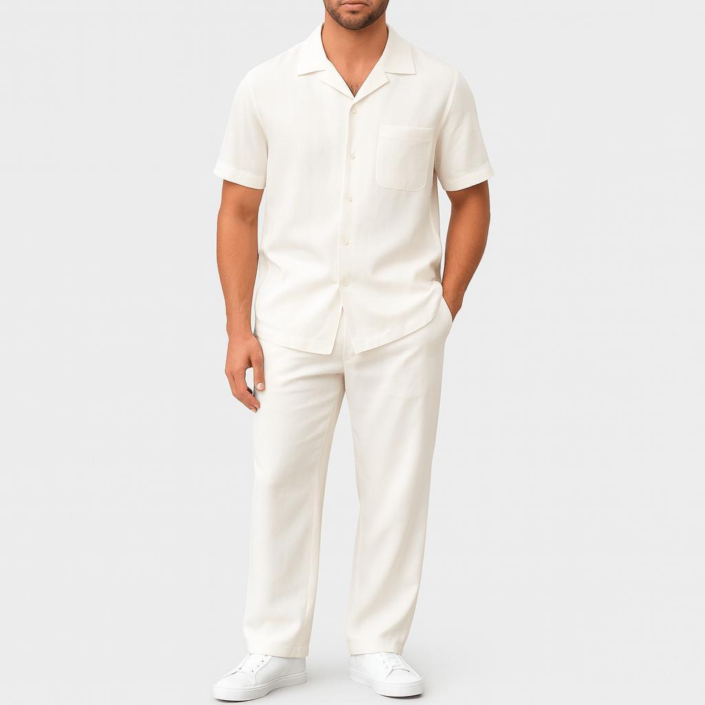 Letni komplet zestawy 2-częściowy dla mężczyzn – przewiewna koszula i szorty