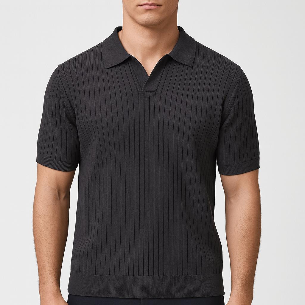 Luźna, prążkowana koszulka polo z dzianiny o luźnym kroju i eleganckiej fakturze