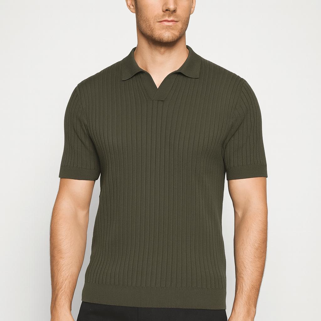 Luźna, prążkowana koszulka polo z dzianiny o luźnym kroju i eleganckiej fakturze