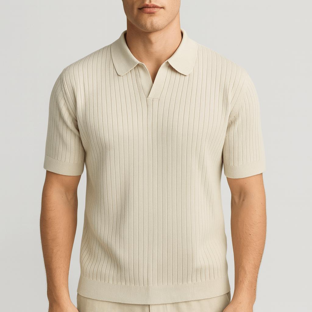 Luźna, prążkowana koszulka polo z dzianiny o luźnym kroju i eleganckiej fakturze