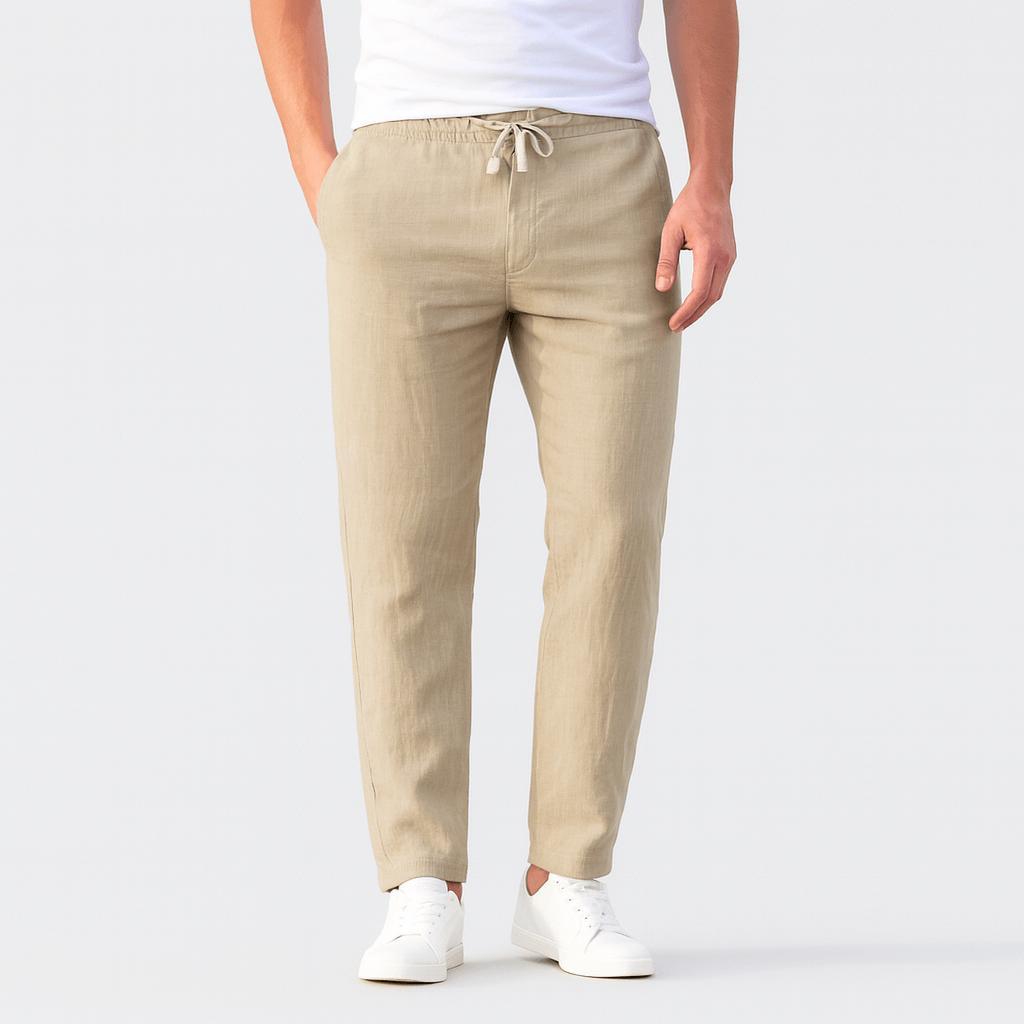 Luźne spodnie lniano-bawełniane ze ściągaczem – lekkie, niezbędne dla mężczyzn