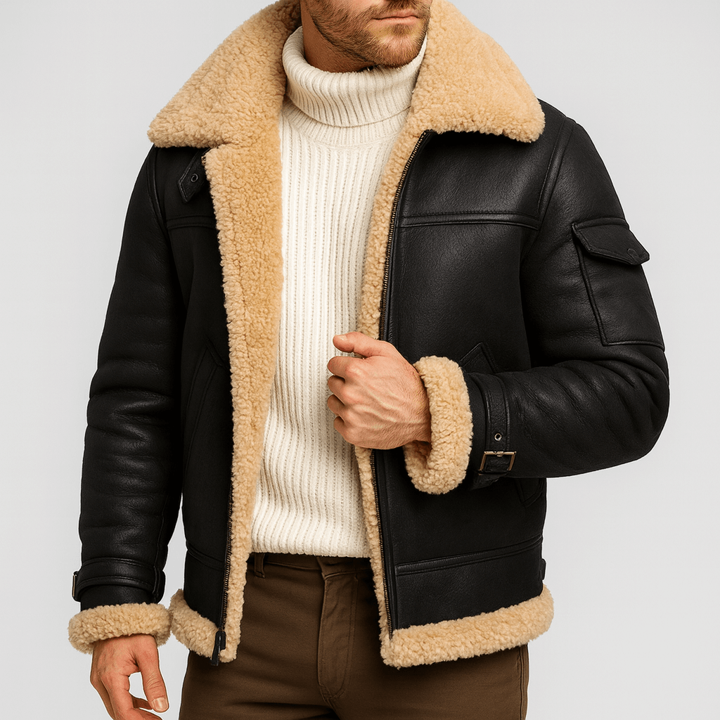 Noirski | Camel skórzana kurtka z kieszeniami