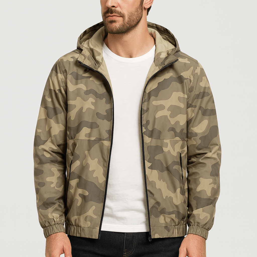 Noirski | Wiatroodporna kurtka wiatrówka w kamuflażu