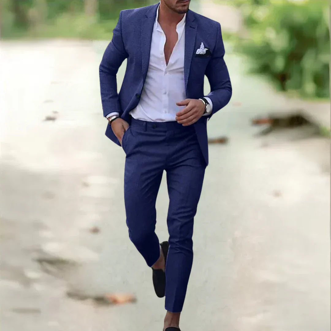 Lekki męski garnitur lniany 2-częściowy slim fit idealny na lato wesele i biznes