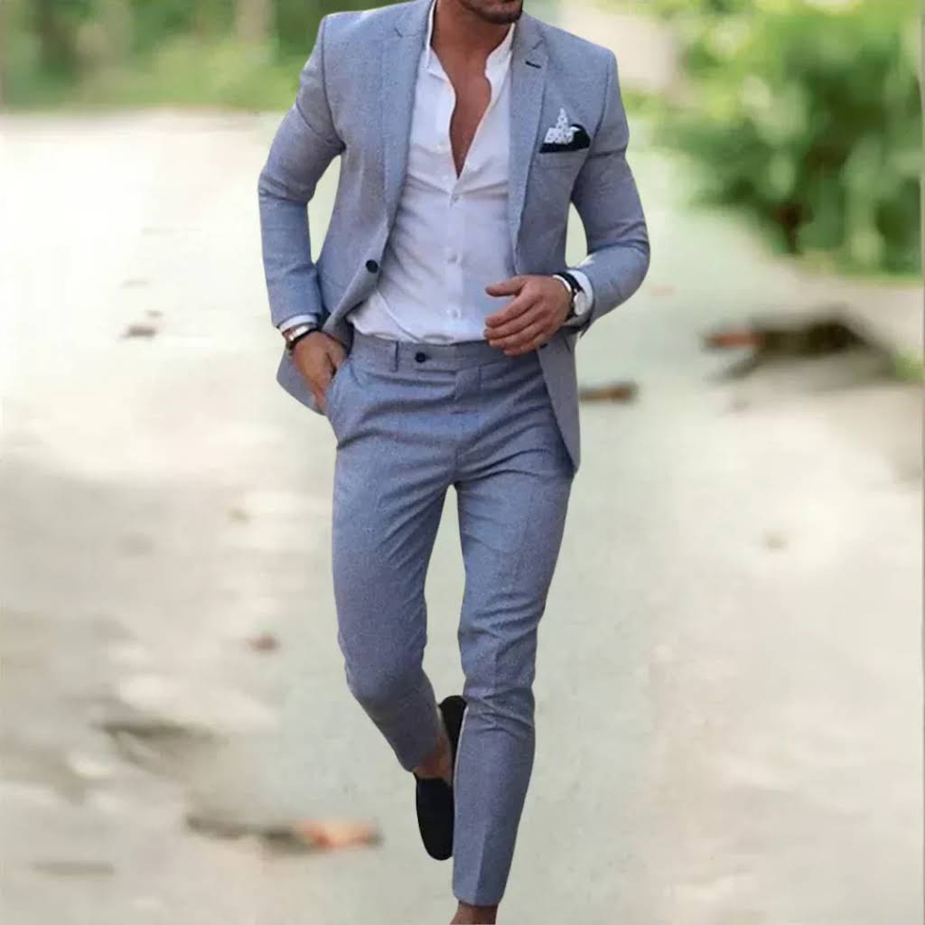 Lekki męski garnitur lniany 2-częściowy slim fit idealny na lato wesele i biznes