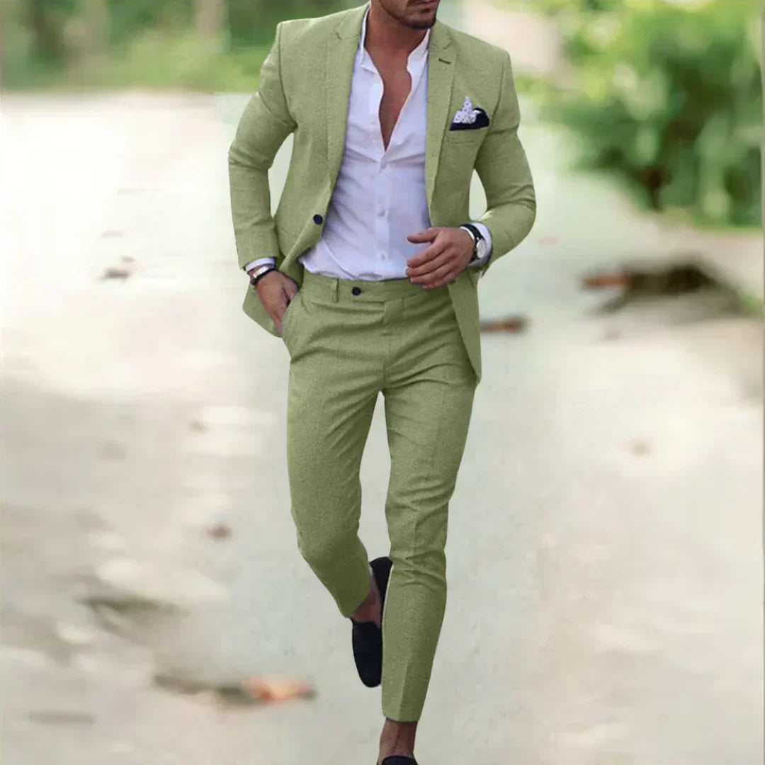 Lekki męski garnitur lniany 2-częściowy slim fit idealny na lato wesele i biznes