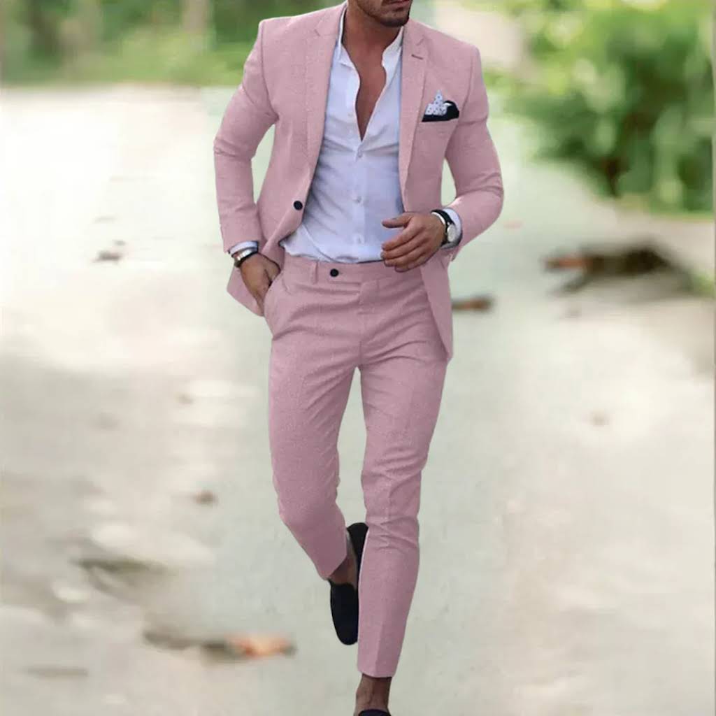 Lekki męski garnitur lniany 2-częściowy slim fit idealny na lato wesele i biznes