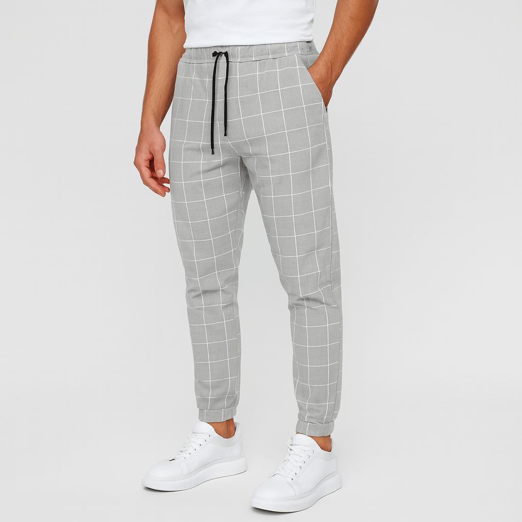 Spodnie chino w kratę dla mężczyzn - luźny krój, codzienny styl i wygoda