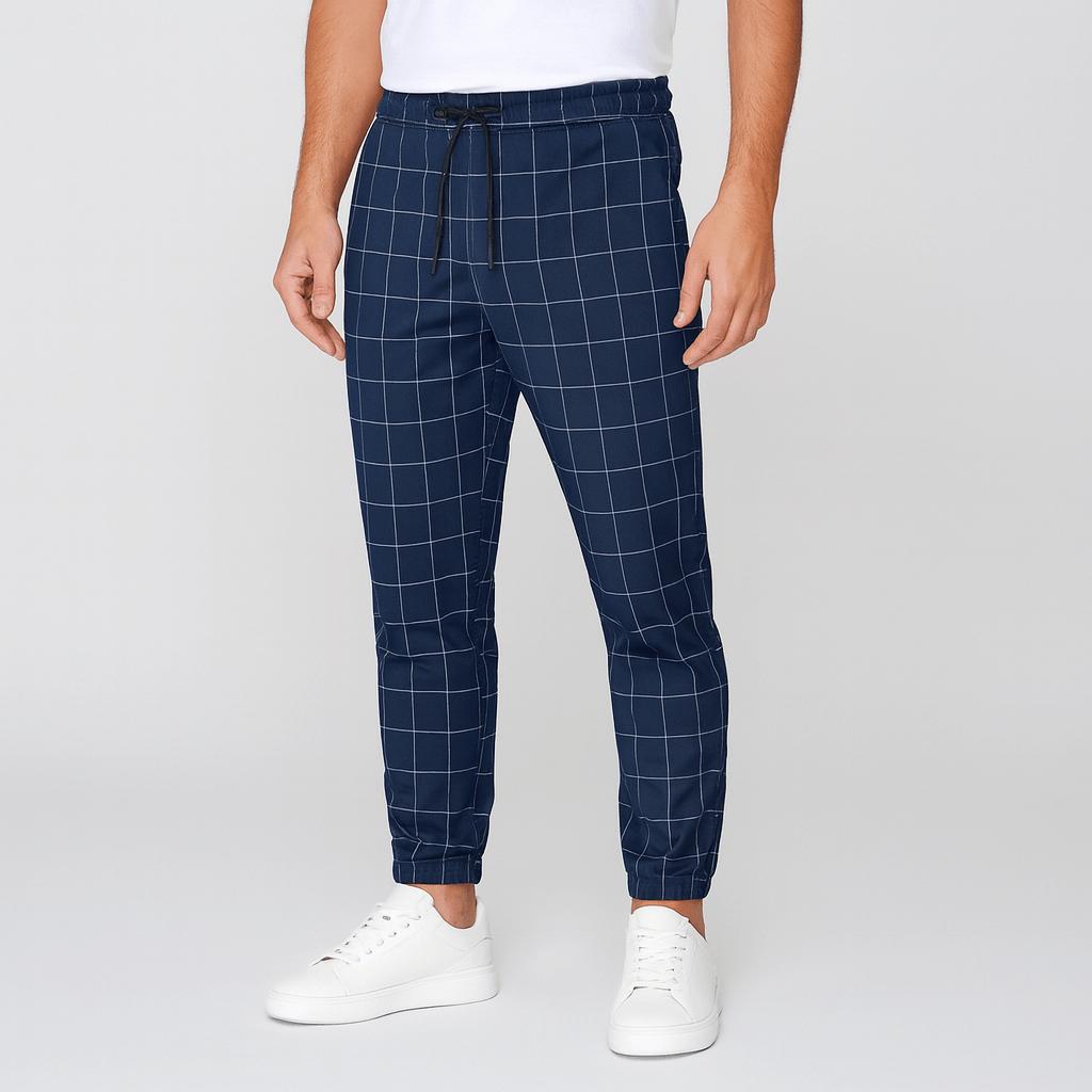 Spodnie chino w kratę dla mężczyzn - luźny krój, codzienny styl i wygoda