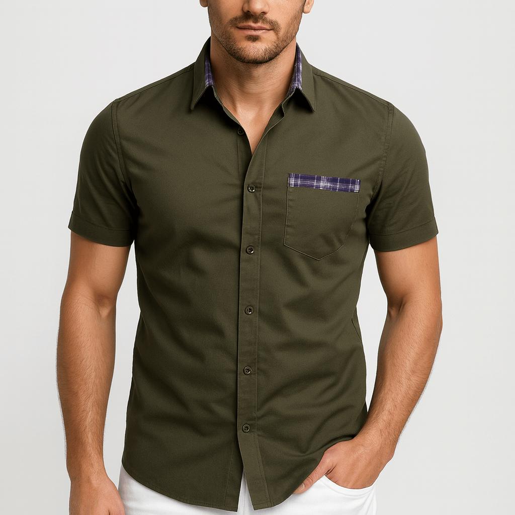 Stylowa koszula męska z krótkim rękawem i zapięciem na guziki