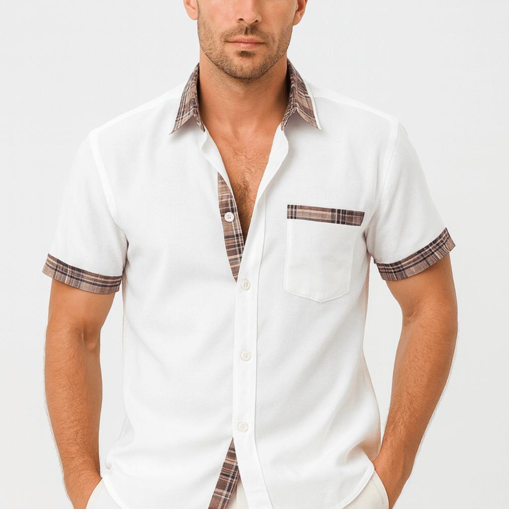 Stylowa koszula męska z krótkim rękawem i zapięciem na guziki