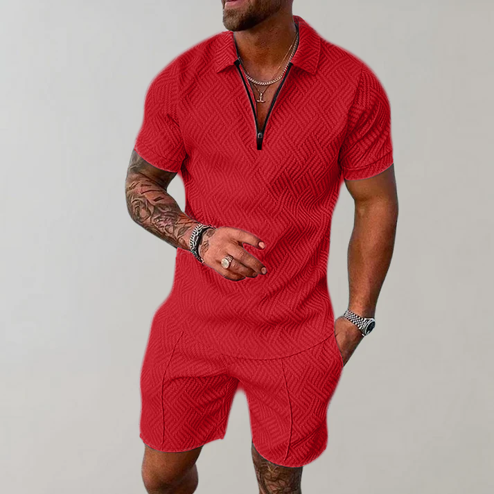 Stylowy zestaw | Koszulka polo z zamkiem i szorty 5