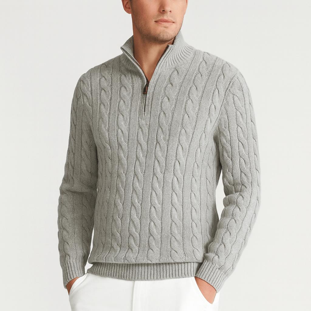 Sweter męski z zamkiem błyskawicznym prążkowanej bawełny z zamkiem do połowy