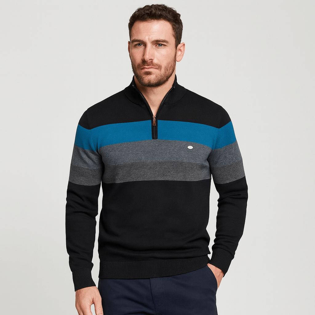 Sweter w paski z mieszanki bawełny z zamkiem błyskawicznym na ćwierć długości