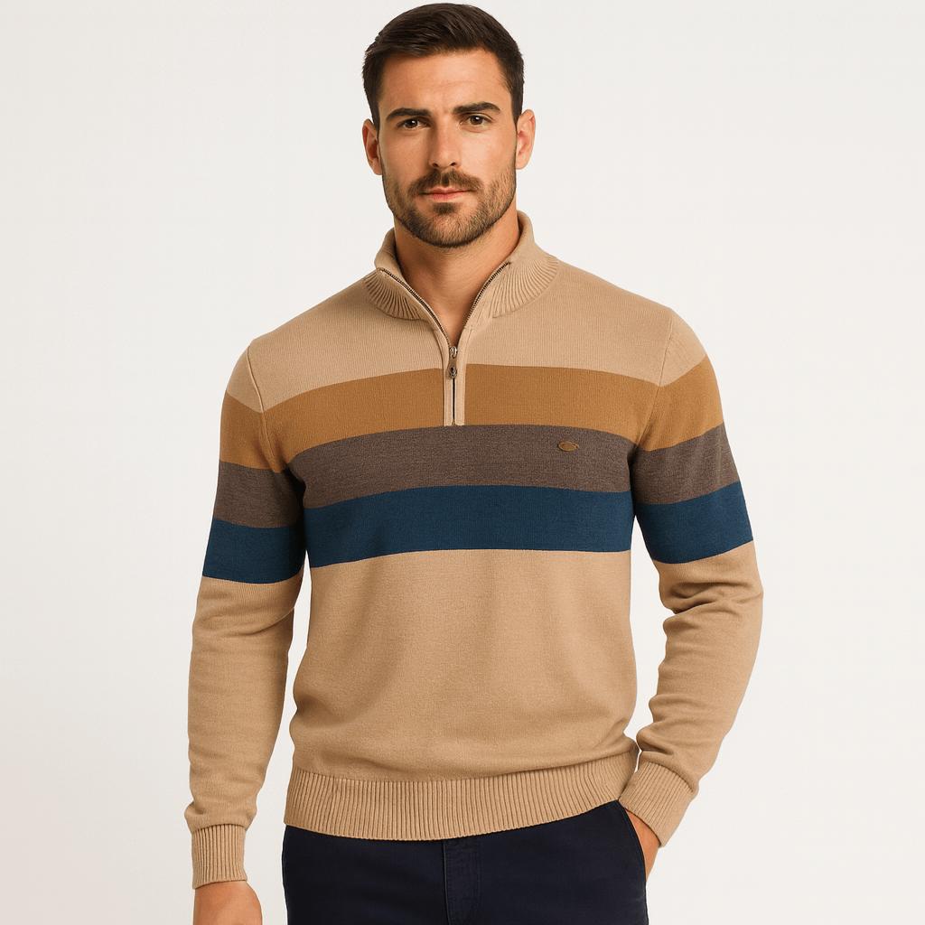 Sweter w paski z mieszanki bawełny z zamkiem błyskawicznym na ćwierć długości