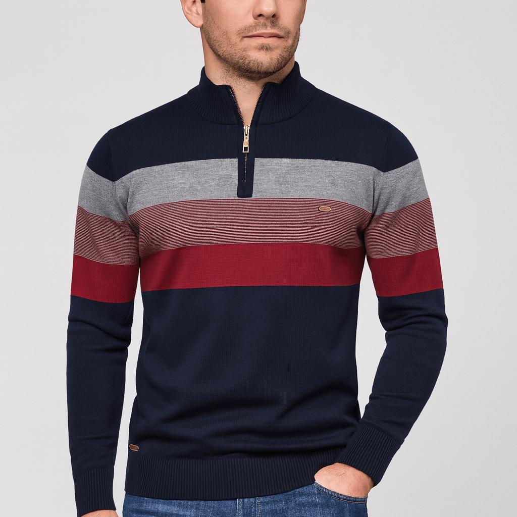 Sweter w paski z mieszanki bawełny z zamkiem błyskawicznym na ćwierć długości