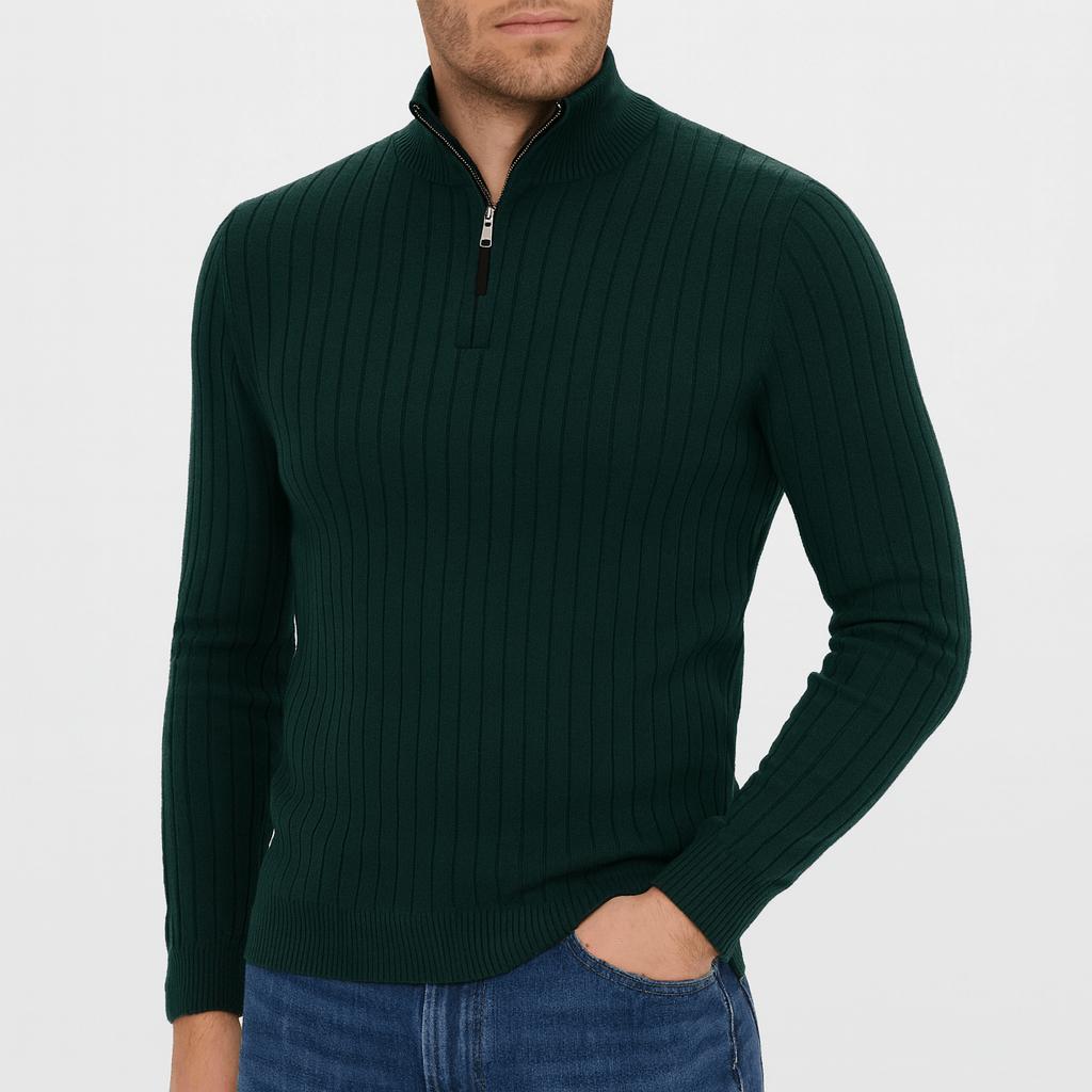 Sweter z bawełny z zamkiem błyskawicznym do połowy – wysoki kołnierz