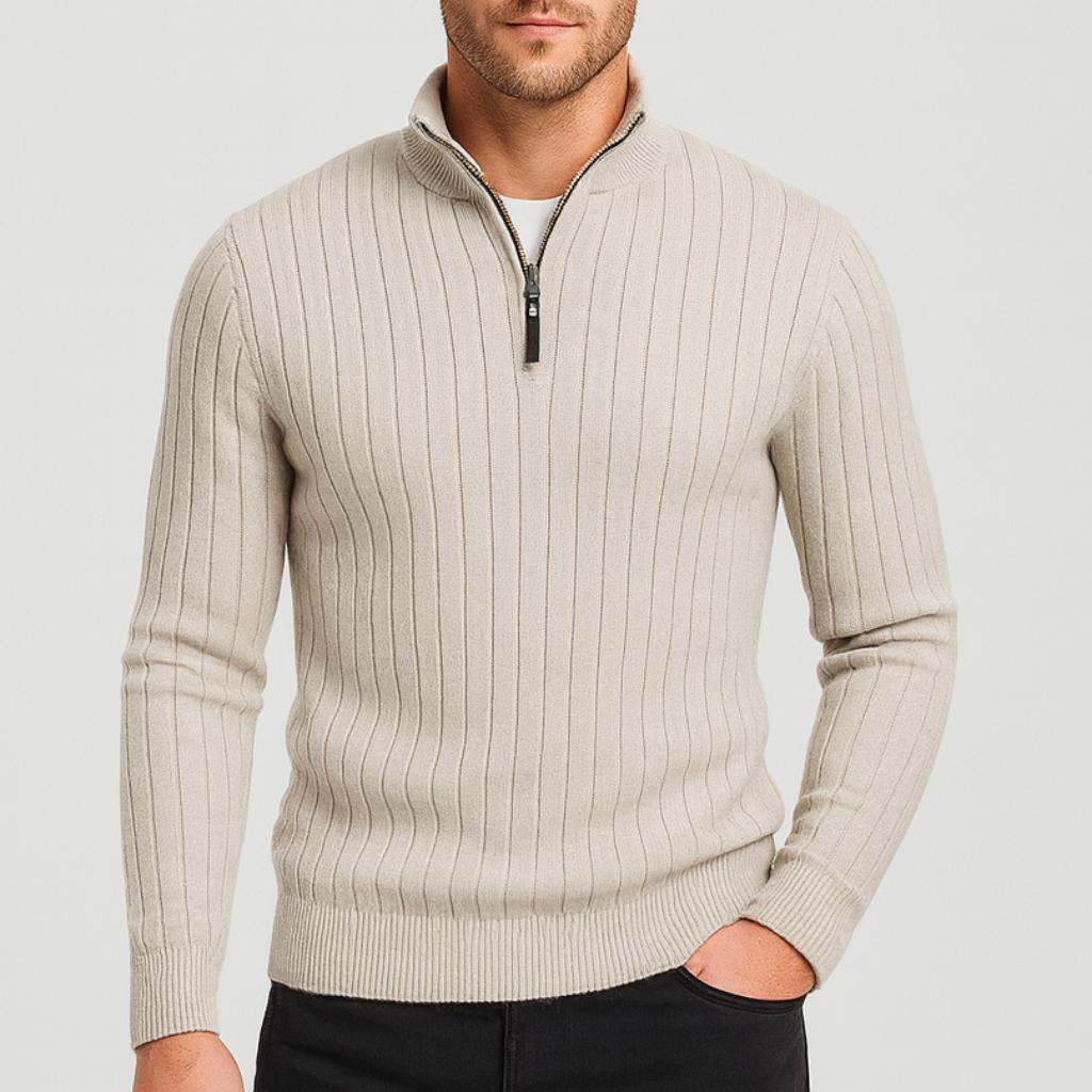 Sweter z bawełny z zamkiem błyskawicznym do połowy – wysoki kołnierz