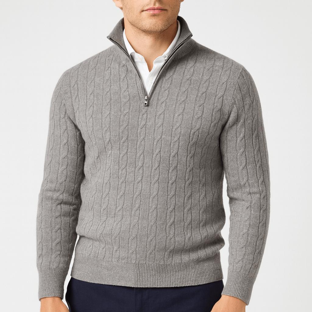 Sweter z zamkiem błyskawicznym w splocie kablowym dla mężczyzn