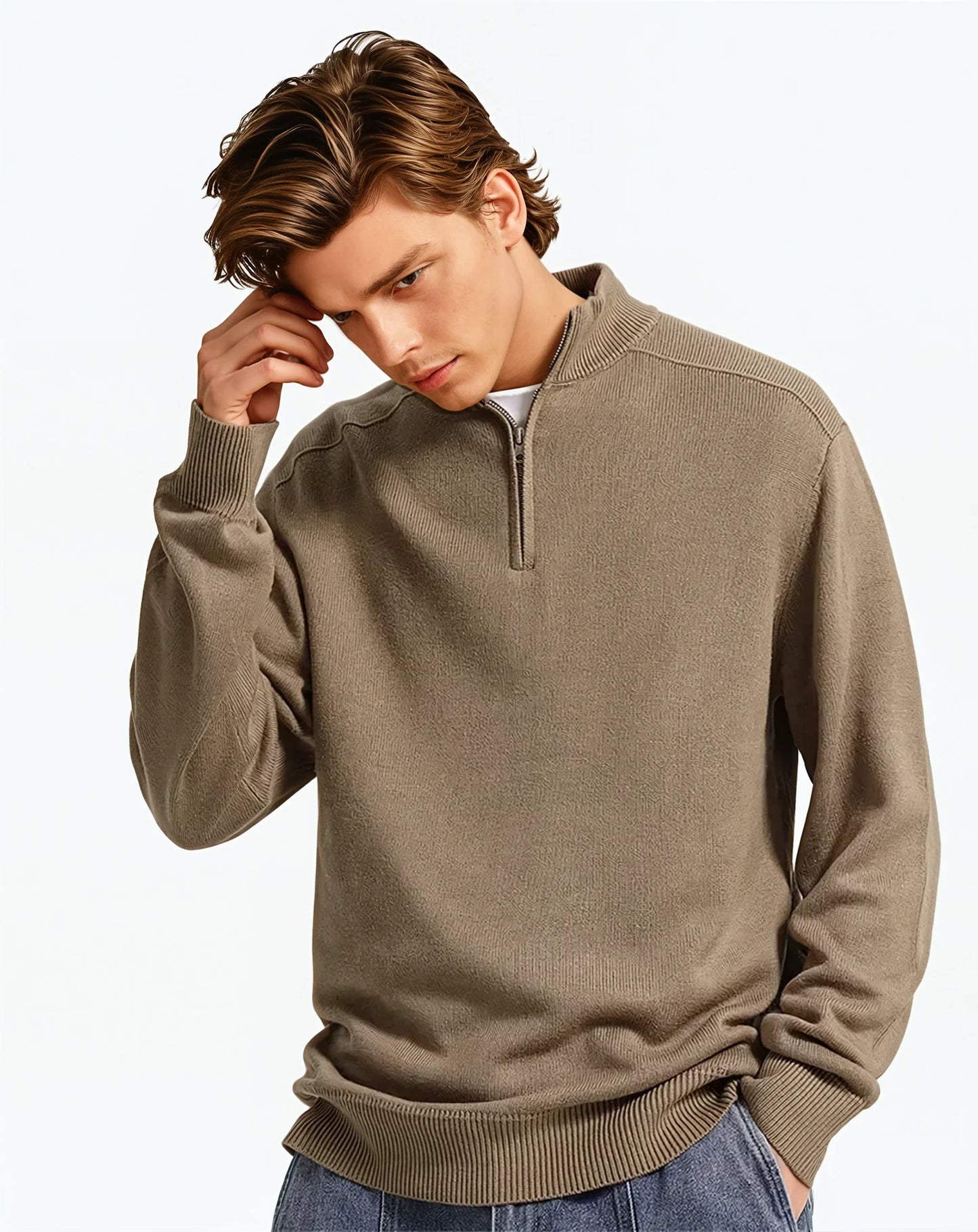 Męski Sweter Merino Wełna Zamek Błyskawiczny Rozmiar M Elegancki Ciepły-6