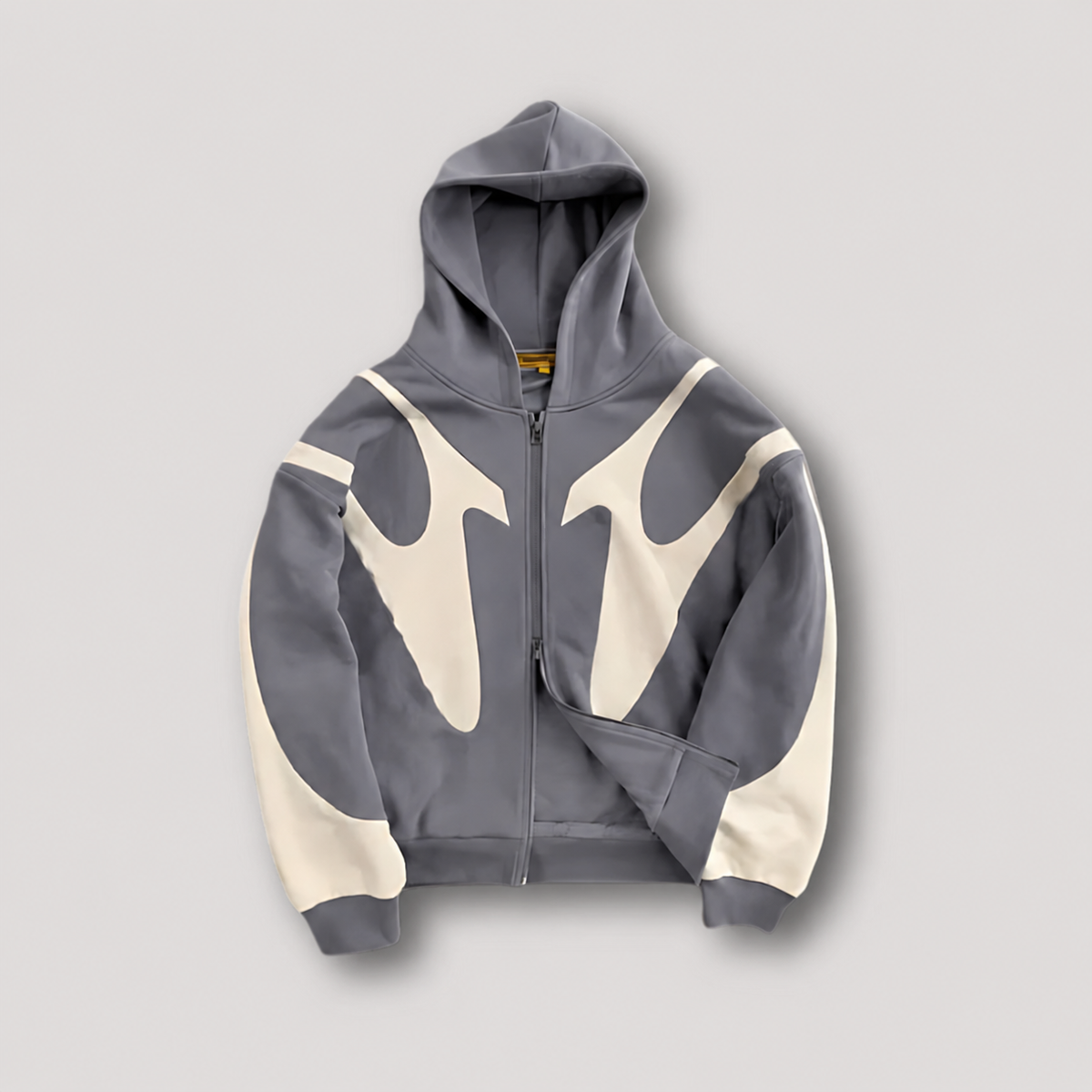 Bluza męska rozpinana z kapturem i graficznym nadrukiem, na co dzień - z zamkiem - Szary