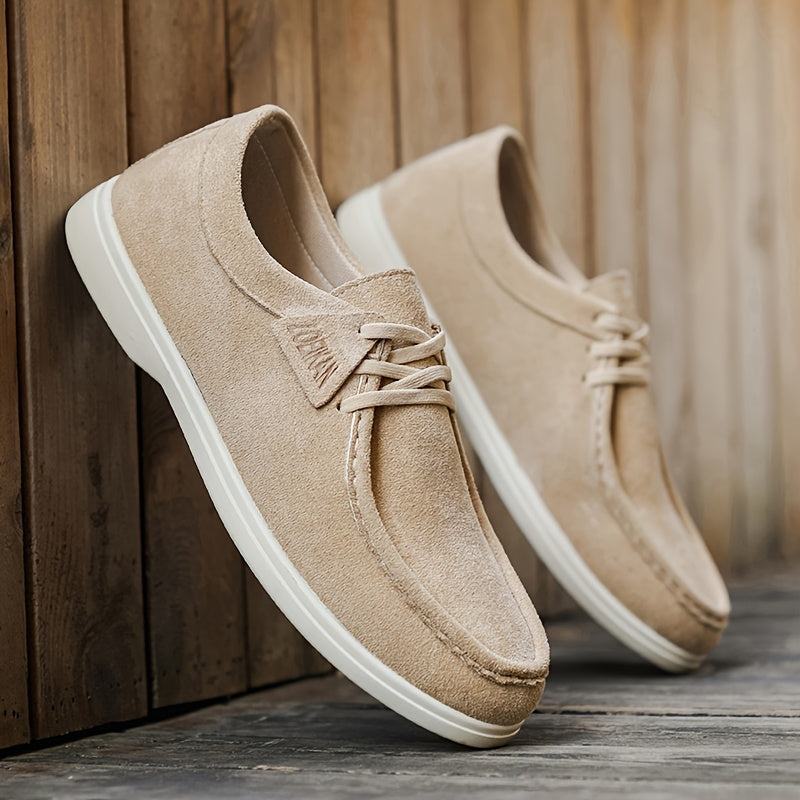 Buty męskie casual sneakersy z zamszu, sznurowane na co dzień i na lato - półbuty, buty sportowe - Khaki