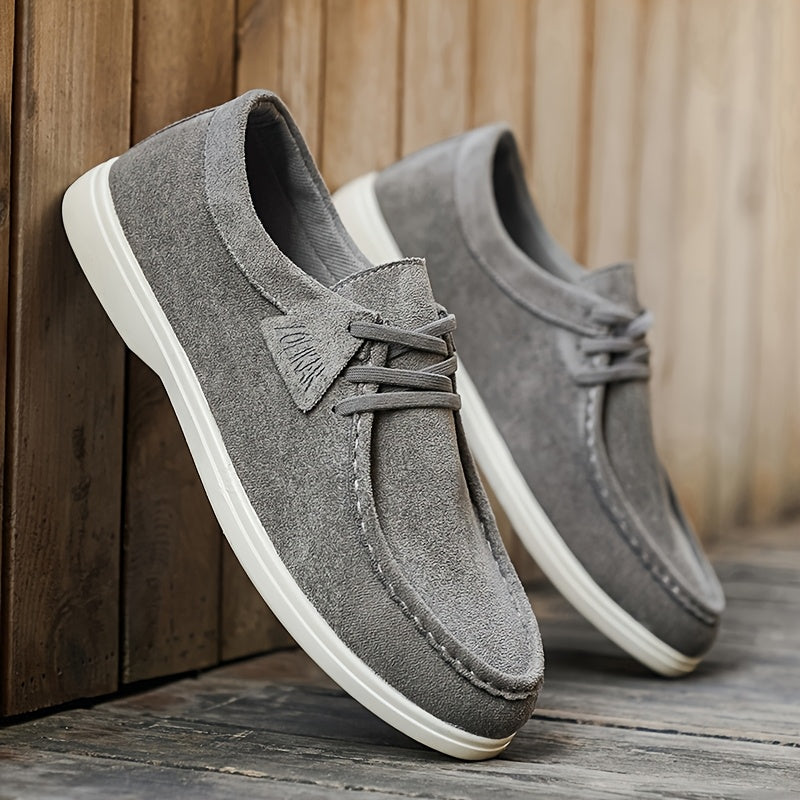 Buty męskie casual sneakersy z zamszu, sznurowane na co dzień i na lato - półbuty, buty sportowe - Szary